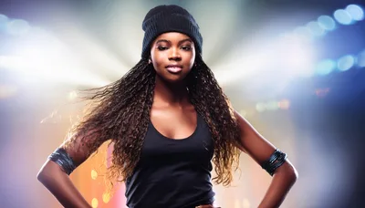 Young Woman Wearing Beanie Posing On Stage