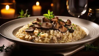 Gourmet Mushroom Risotto Served In A Fine Dining Setting
