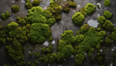 Vibrant Green Moss Growing On Dark Textured Stone Surface