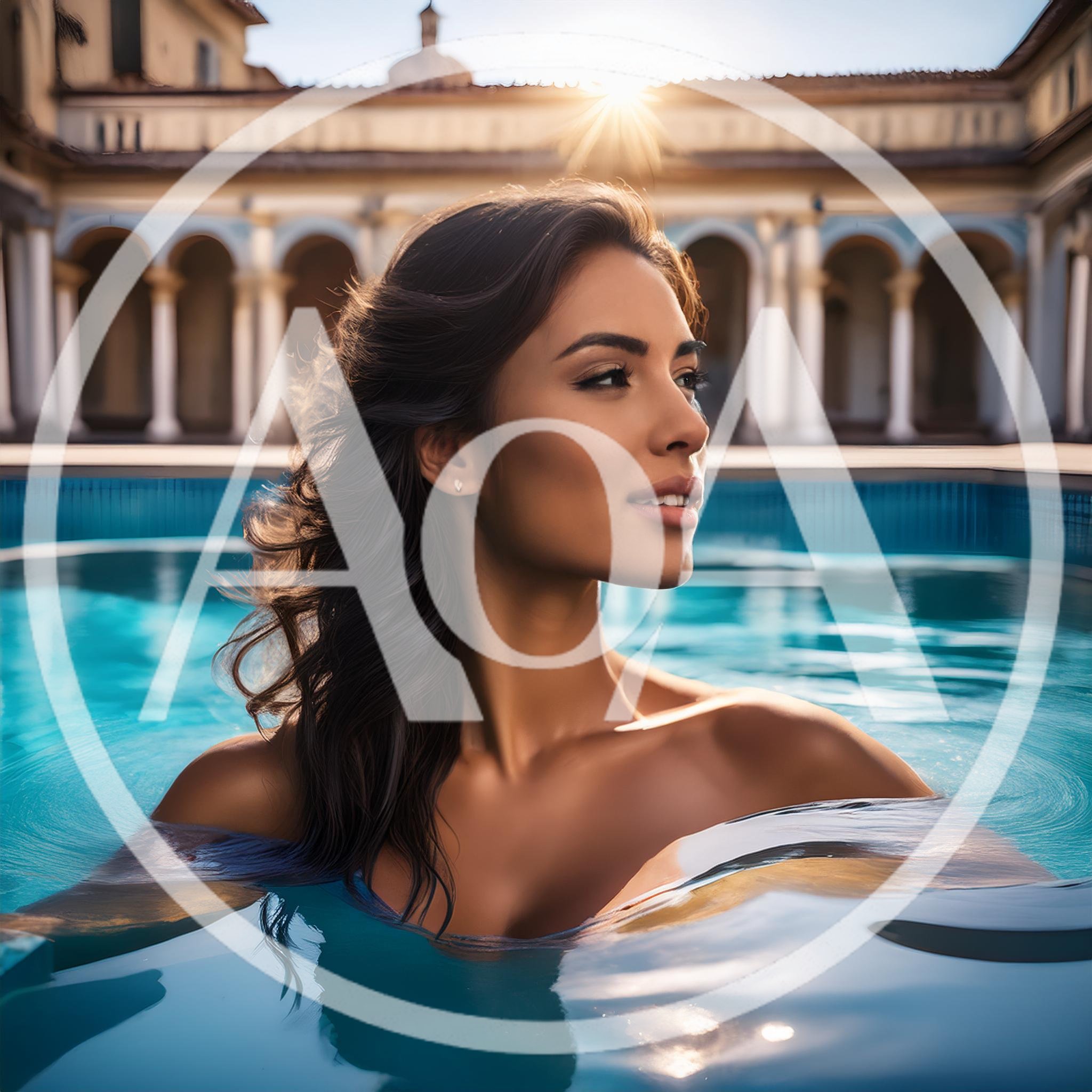 Beautiful Woman Relaxing In A Luxury Outdoor Swimming Pool