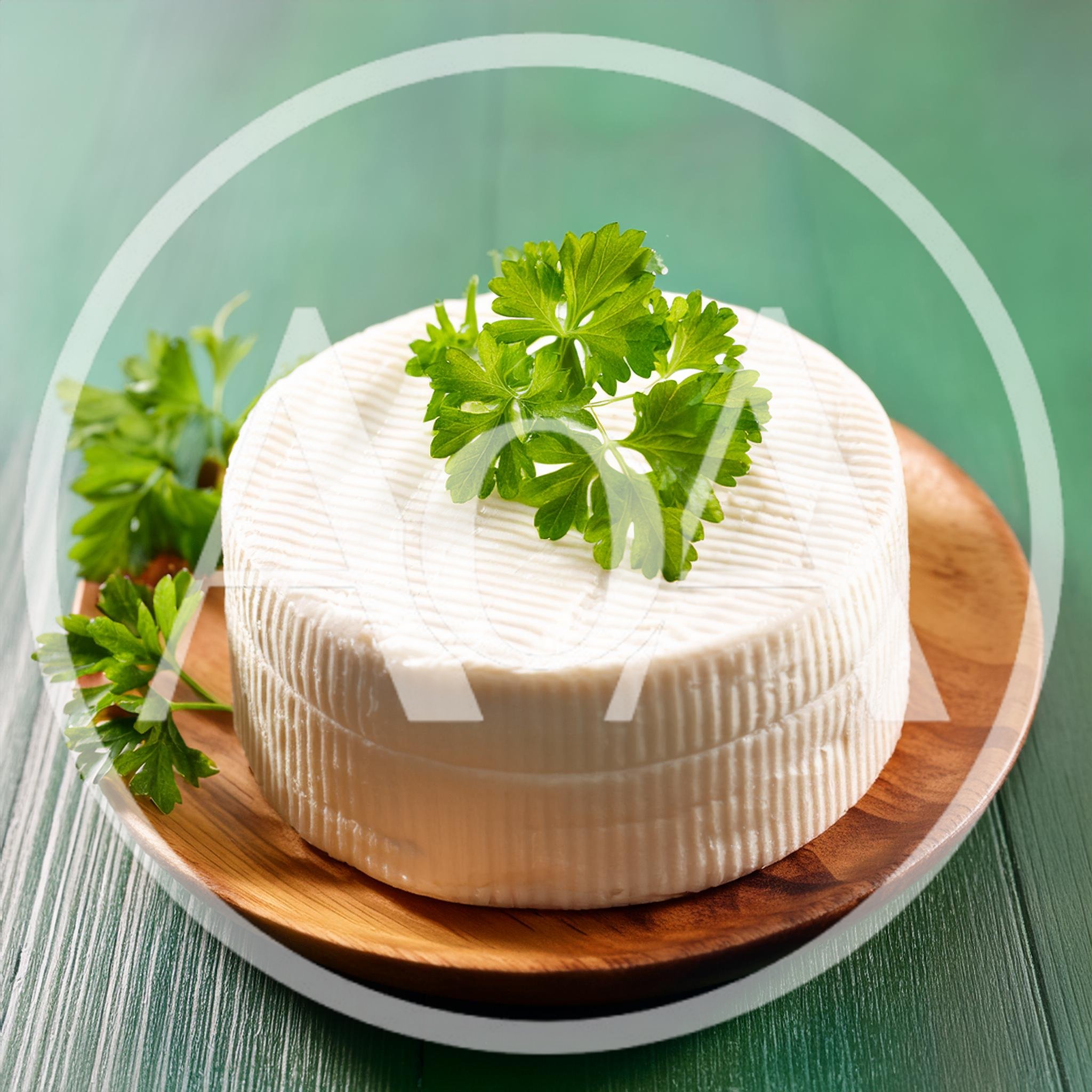 Fresh Round Cheese Wheel With Parsley Garnish