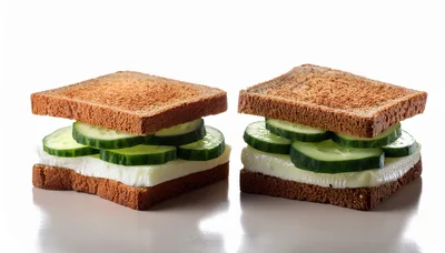 Two Cucumber And Cheese Sandwiches On Whole Wheat Bread