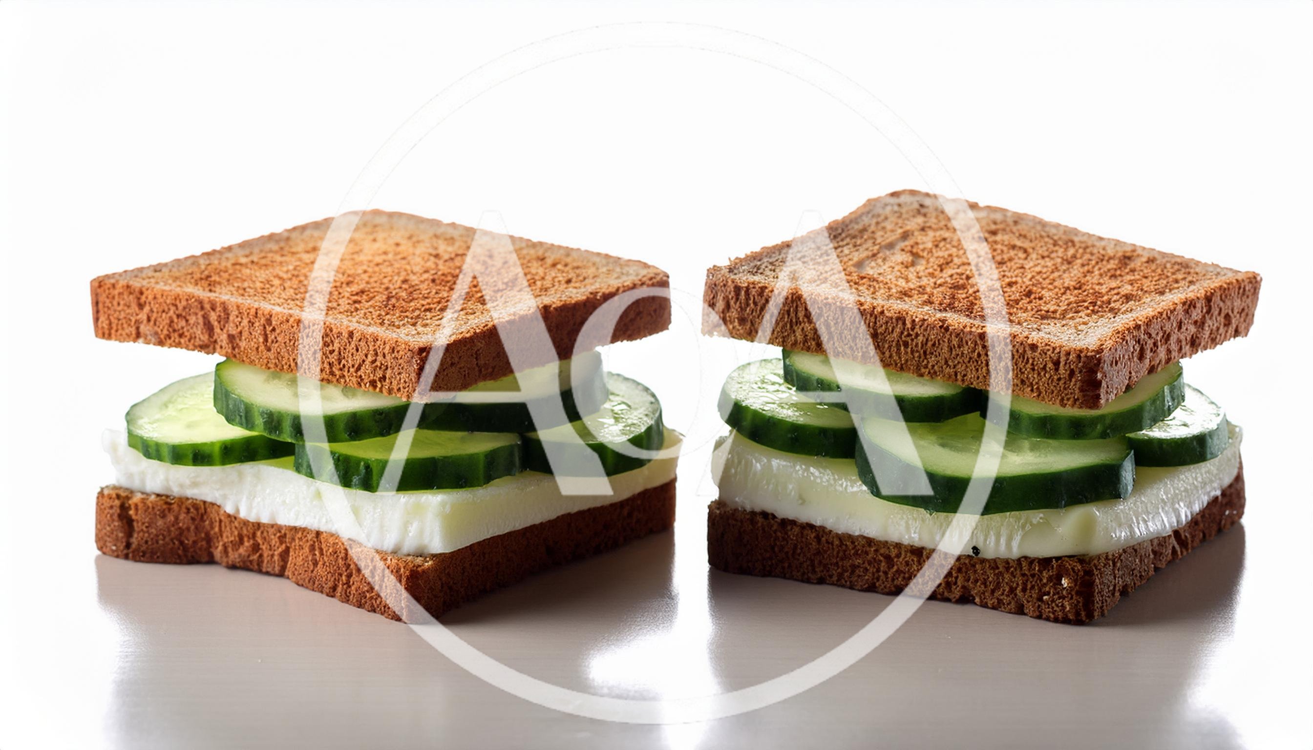 Two Cucumber And Cheese Sandwiches On Whole Wheat Bread