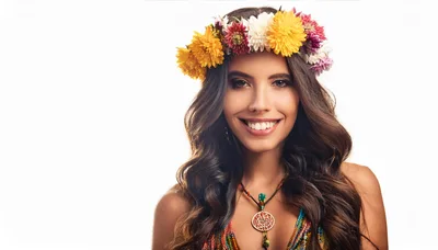 Smiling Young Woman Wearing A Vibrant Floral Crown