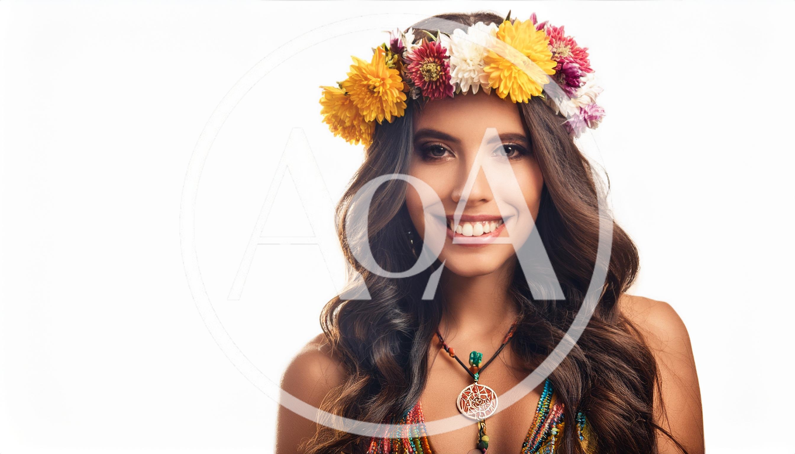 Smiling Young Woman Wearing A Vibrant Floral Crown