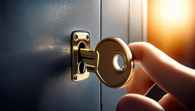 Hand Inserting Gold Key Into Door Lock