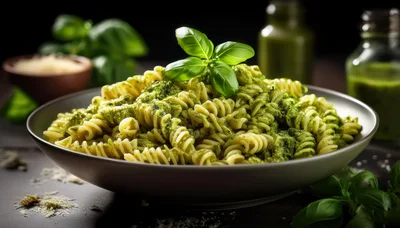 Bowl Of Fusilli Pasta With Fresh Basil Pesto