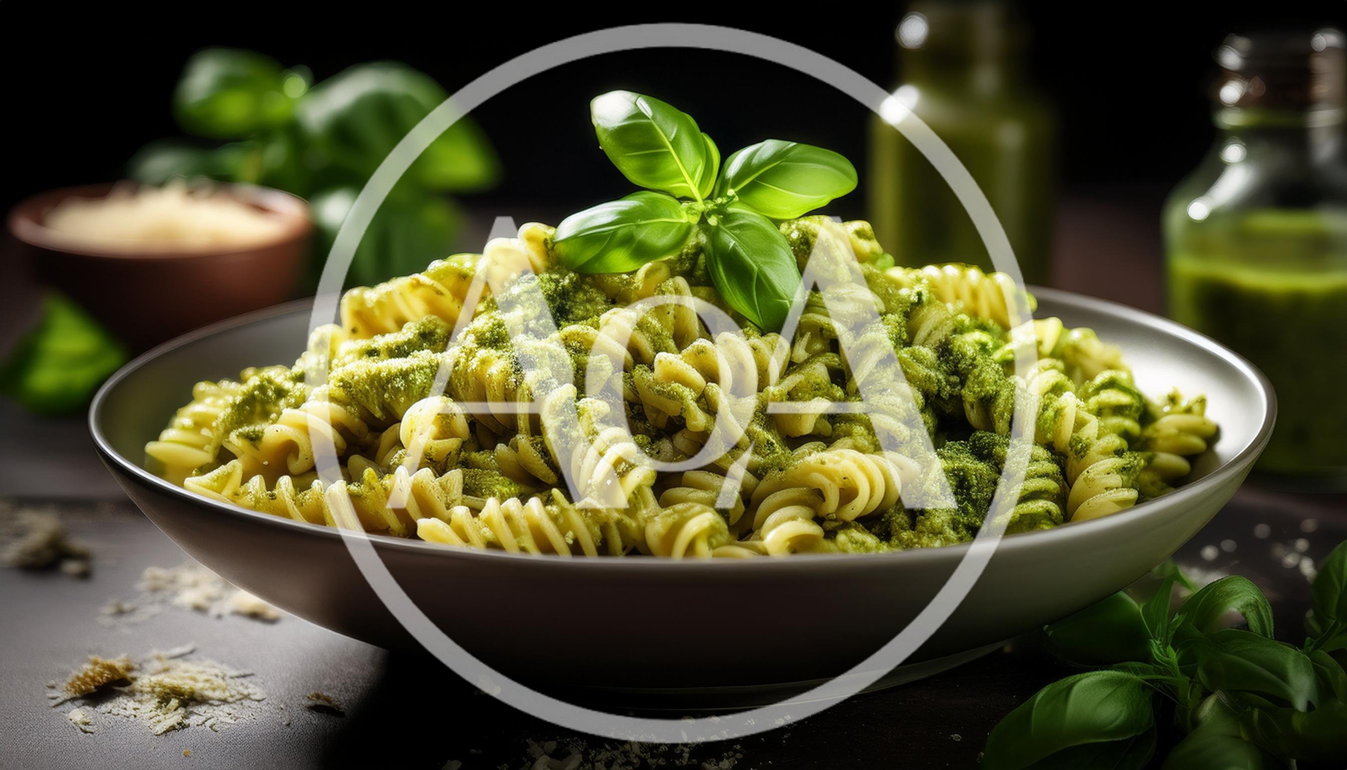 Bowl Of Fusilli Pasta With Fresh Basil Pesto