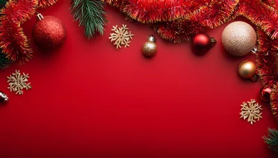 Christmas Decorations Arranged on a Red Background