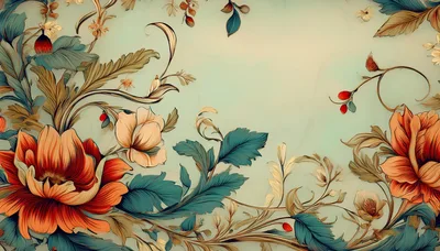 Vintage Floral Illustration With Orange Flowers And Foliage