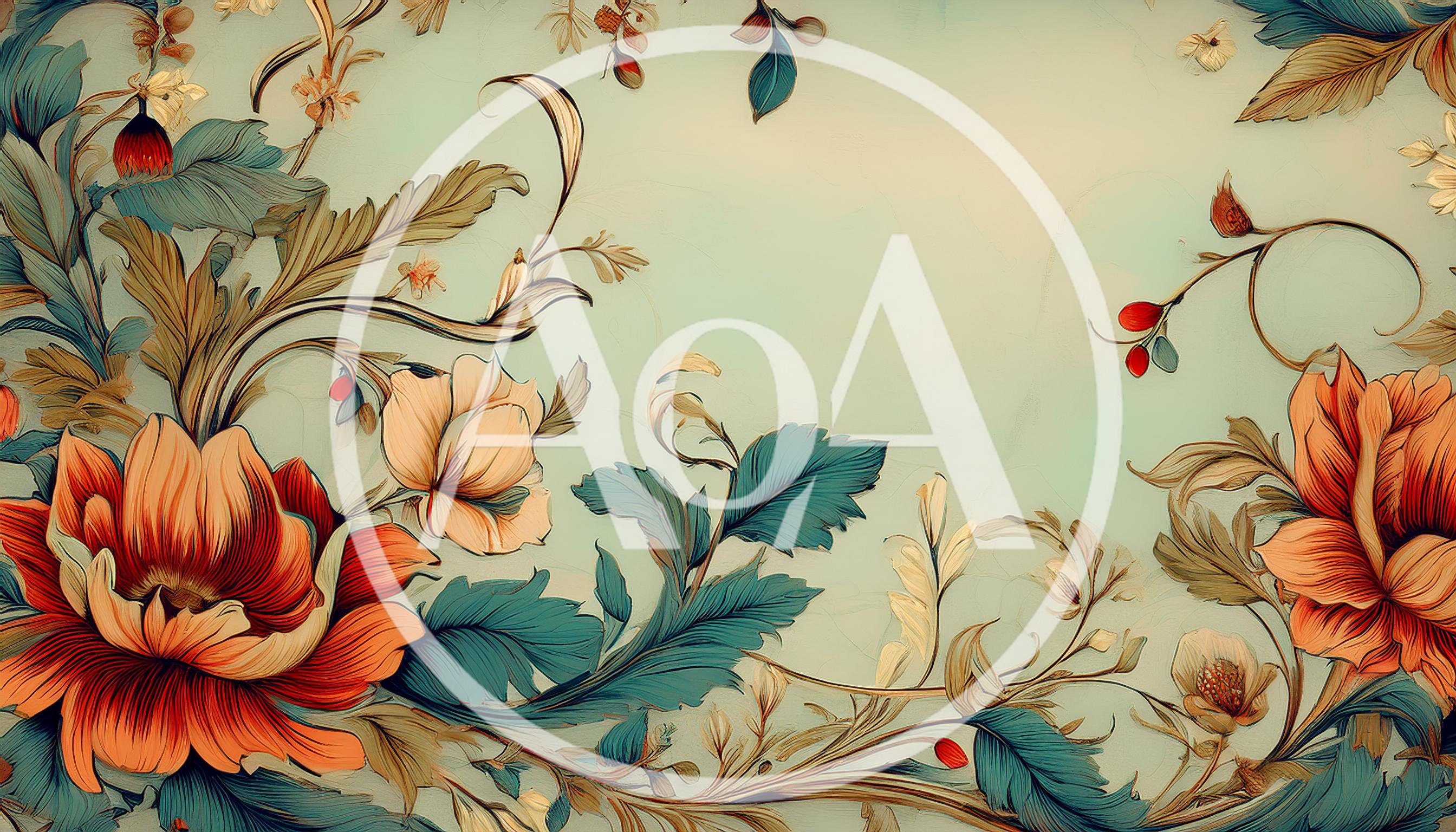 Vintage Floral Illustration With Orange Flowers And Foliage