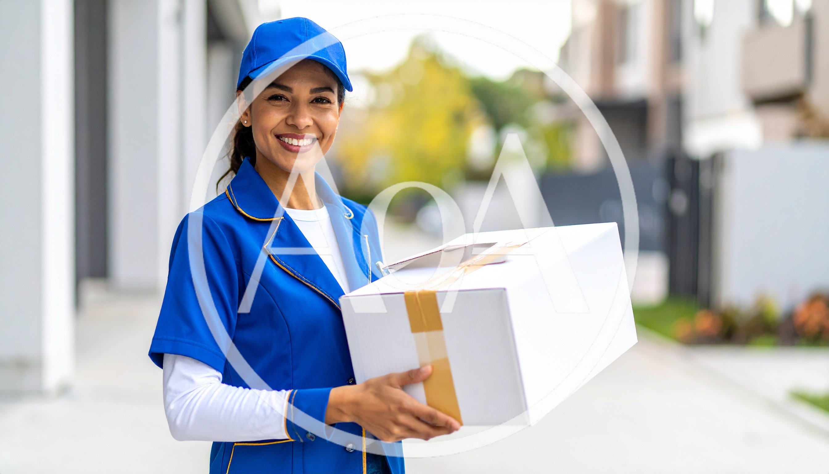 Smiling Delivery Woman Holding A Package Outdoors