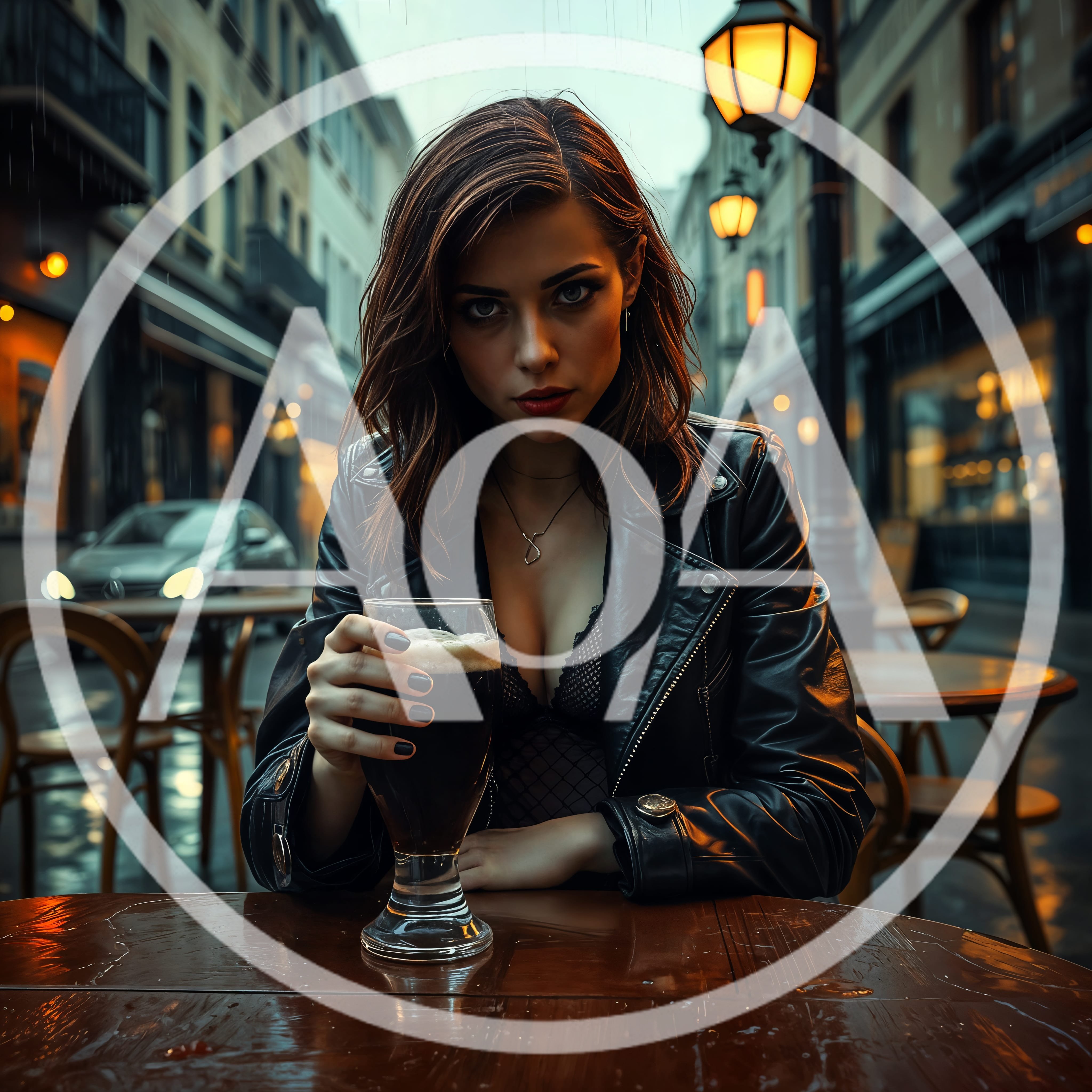 Young Woman Drinking Dark Beer at Outdoor Cafe