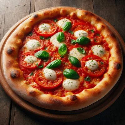 Fresh Margherita Pizza On A Wooden Serving Board