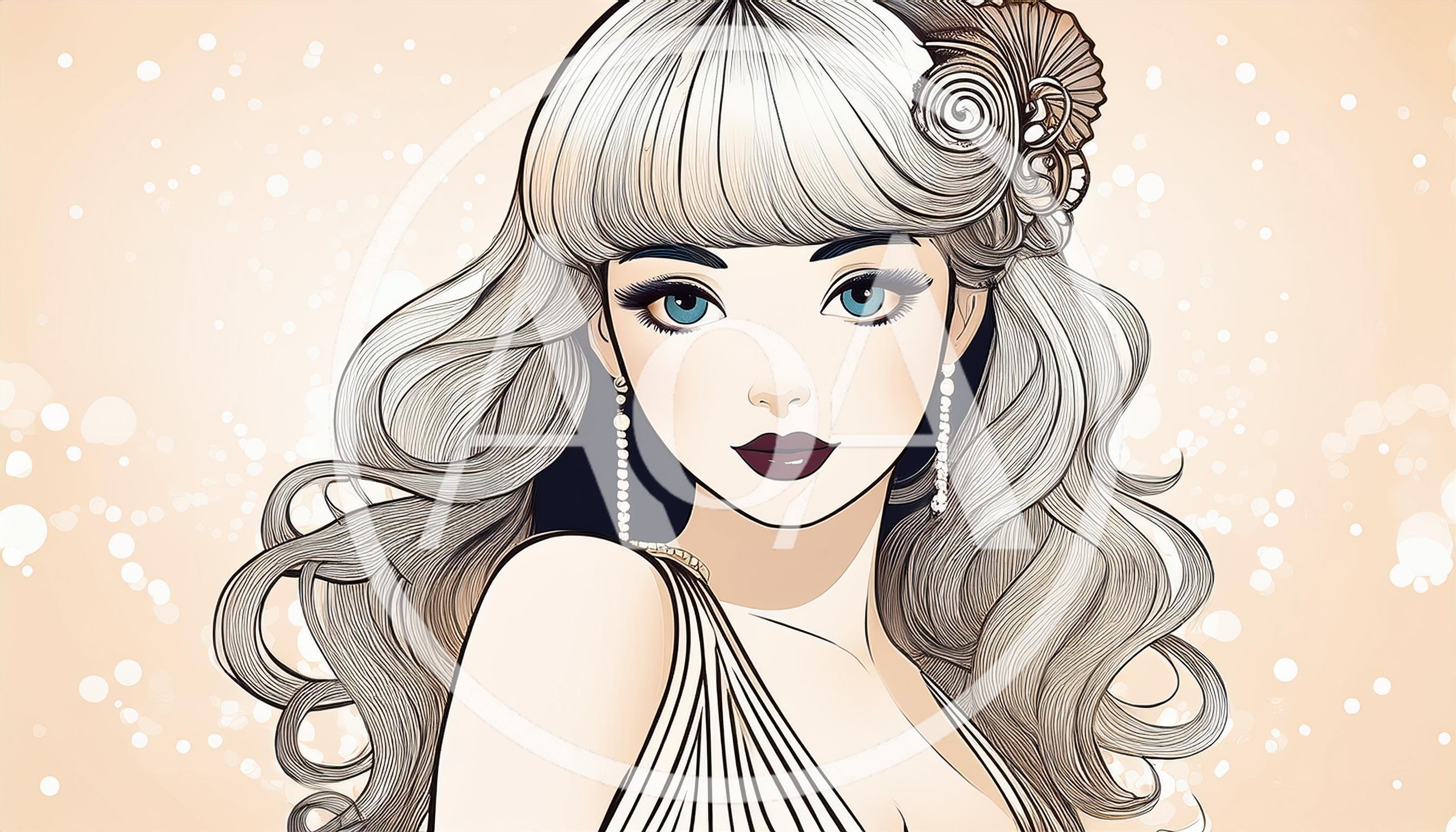 Digital Illustration Of A Glamorous Woman With Wavy Hair