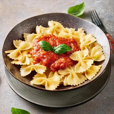Farfalle Pasta With Tomato Sauce In A Bowl