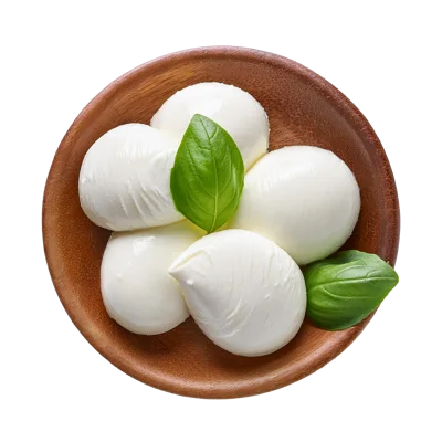 Fresh Mozzarella Cheese Balls With Basil Leaves