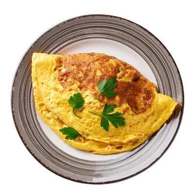 Freshly Cooked Omelet Served On A Decorative Plate