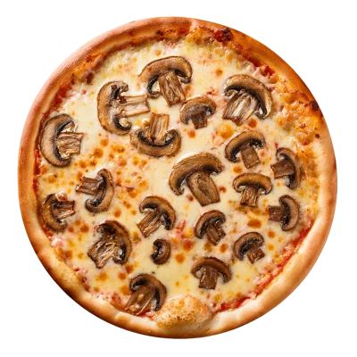 Fresh Mushroom Pizza With Melted Cheese On White Background