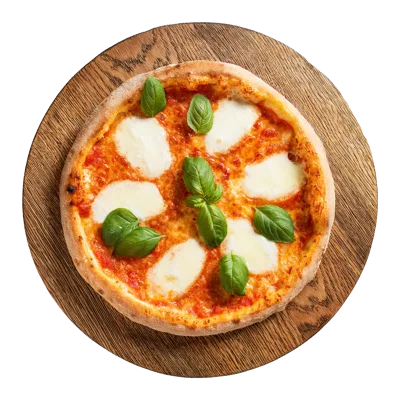 Fresh Margherita Pizza On A Wooden Serving Board