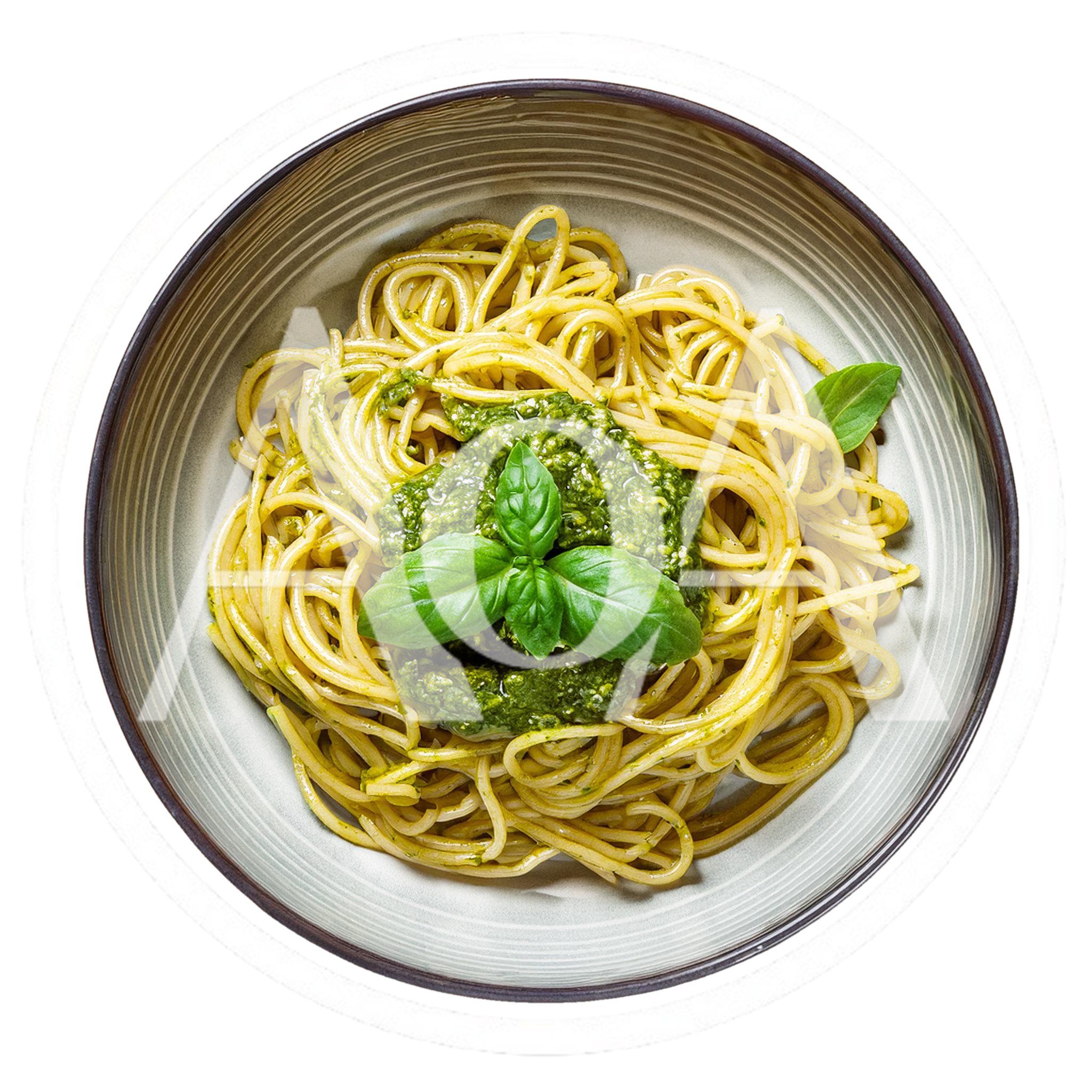 Spaghetti Pasta With Fresh Basil Pesto Sauce