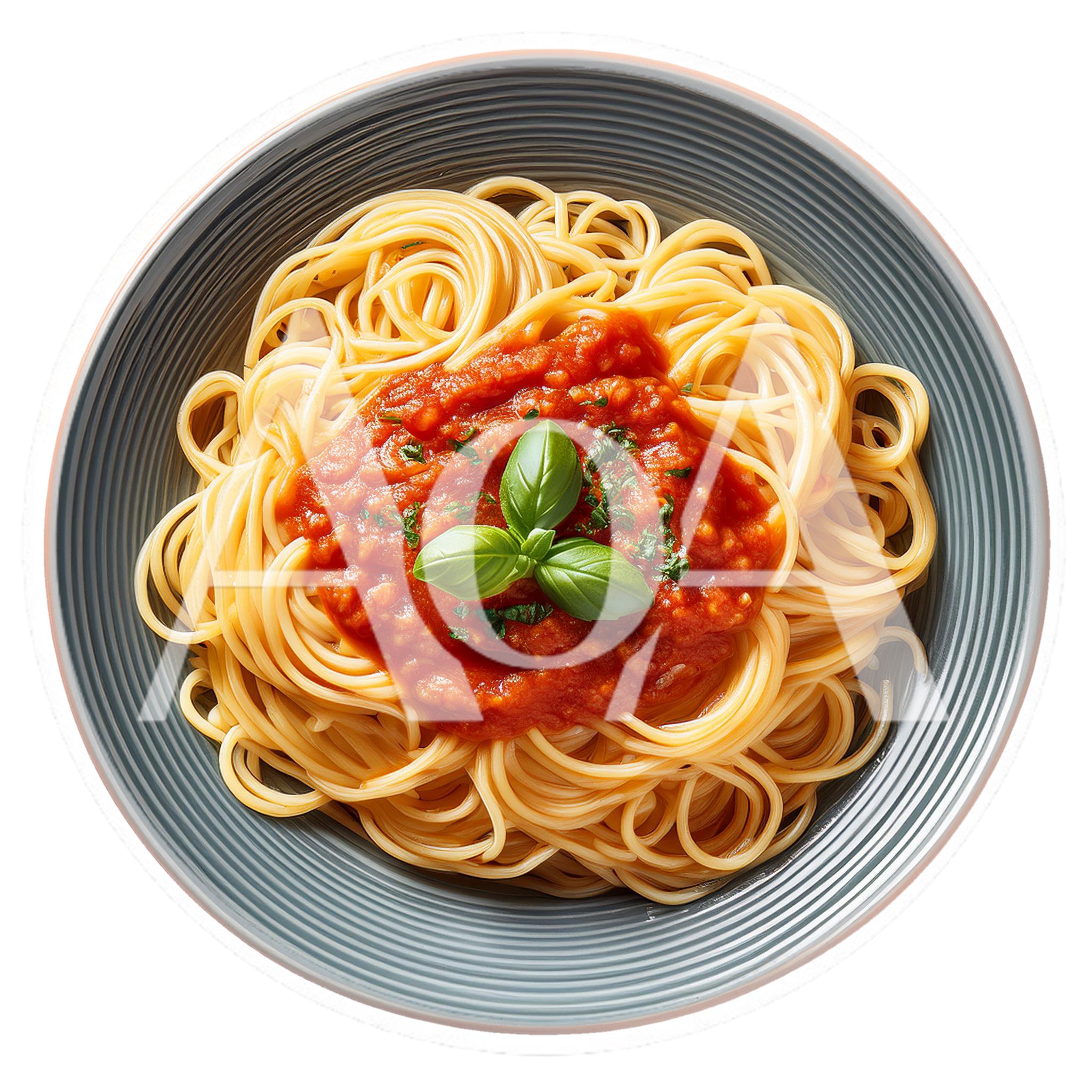 Spaghetti With Tomato Sauce And Fresh Basil Garnish