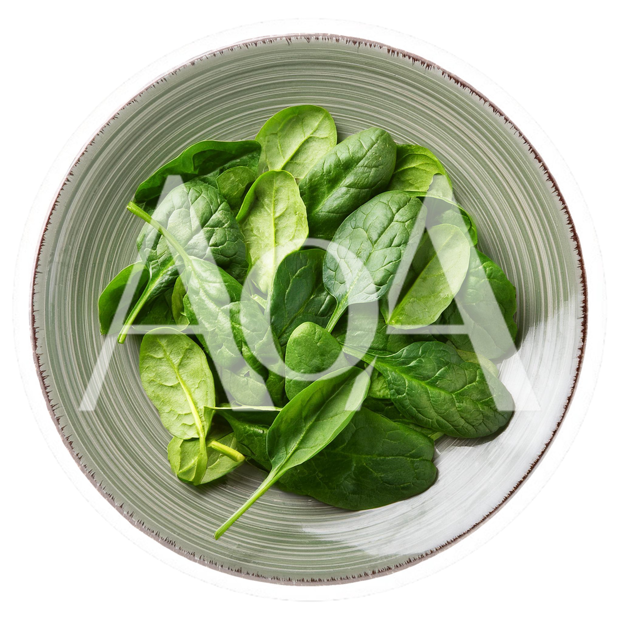 Fresh Green Spinach Leaves In A Ceramic Bowl