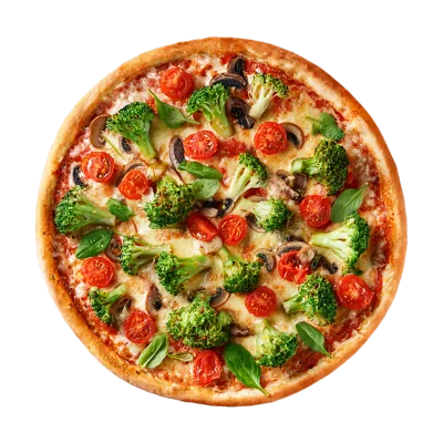 Vegetarian Pizza With Broccoli Tomatoes And Mushrooms