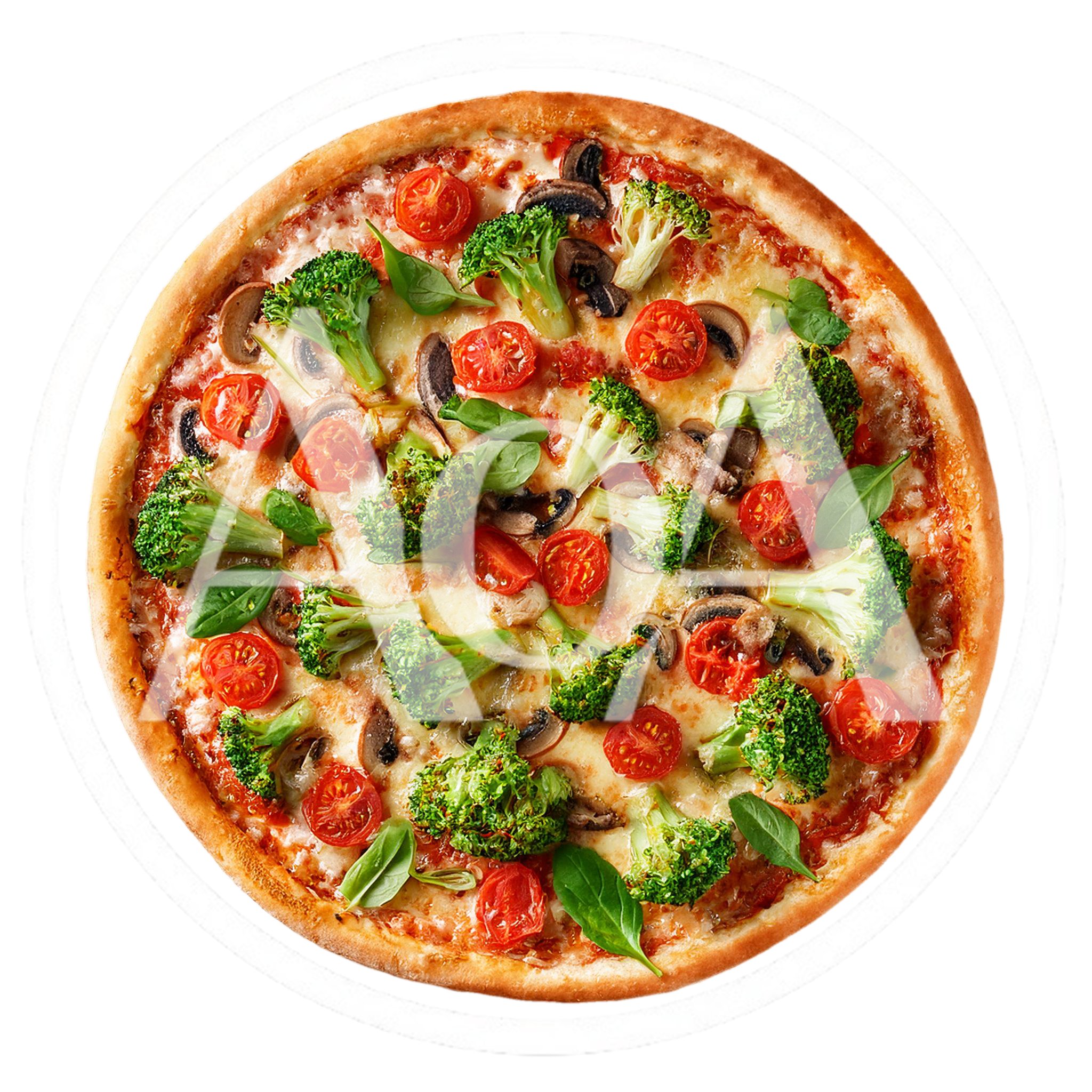 Vegetarian Pizza With Broccoli Tomatoes And Mushrooms