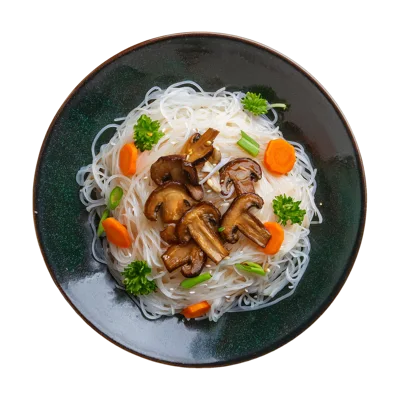 Top View Of Glass Noodles With Mushrooms And Vegetables