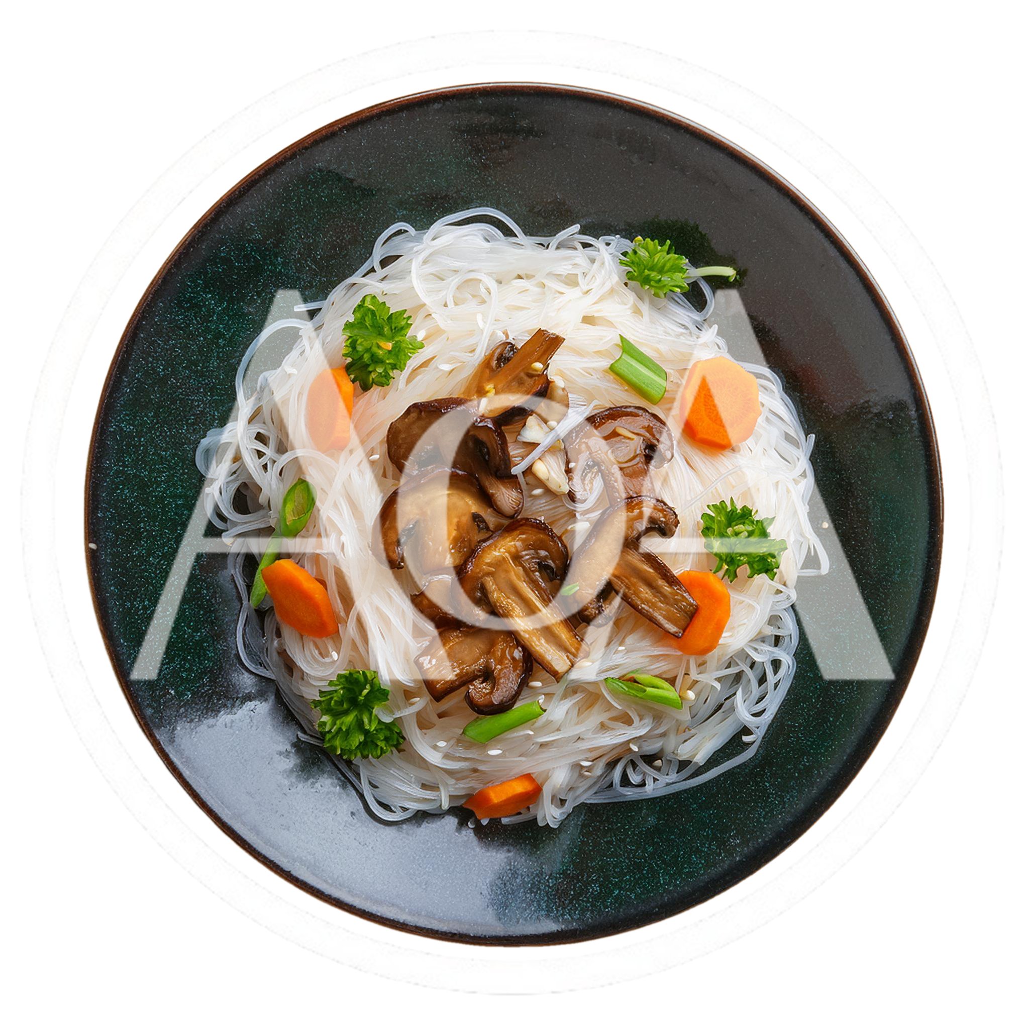 Top View Of Glass Noodles With Mushrooms And Vegetables