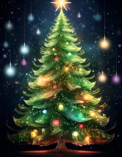 Stylized Christmas Tree With Glowing Ornaments And Lights
