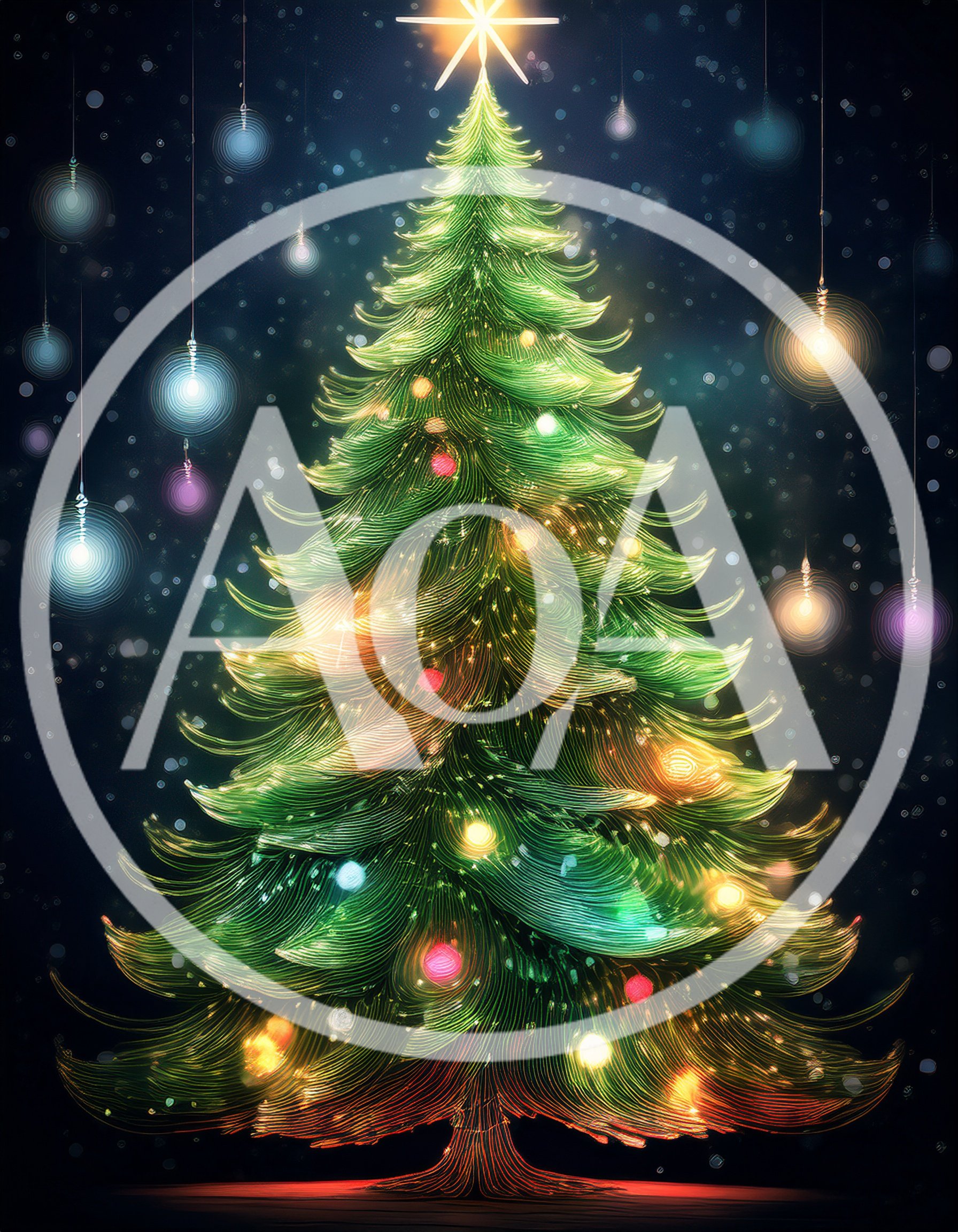 Stylized Christmas Tree With Glowing Ornaments And Lights
