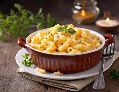 Baked Macaroni and Cheese in a Ceramic Dish