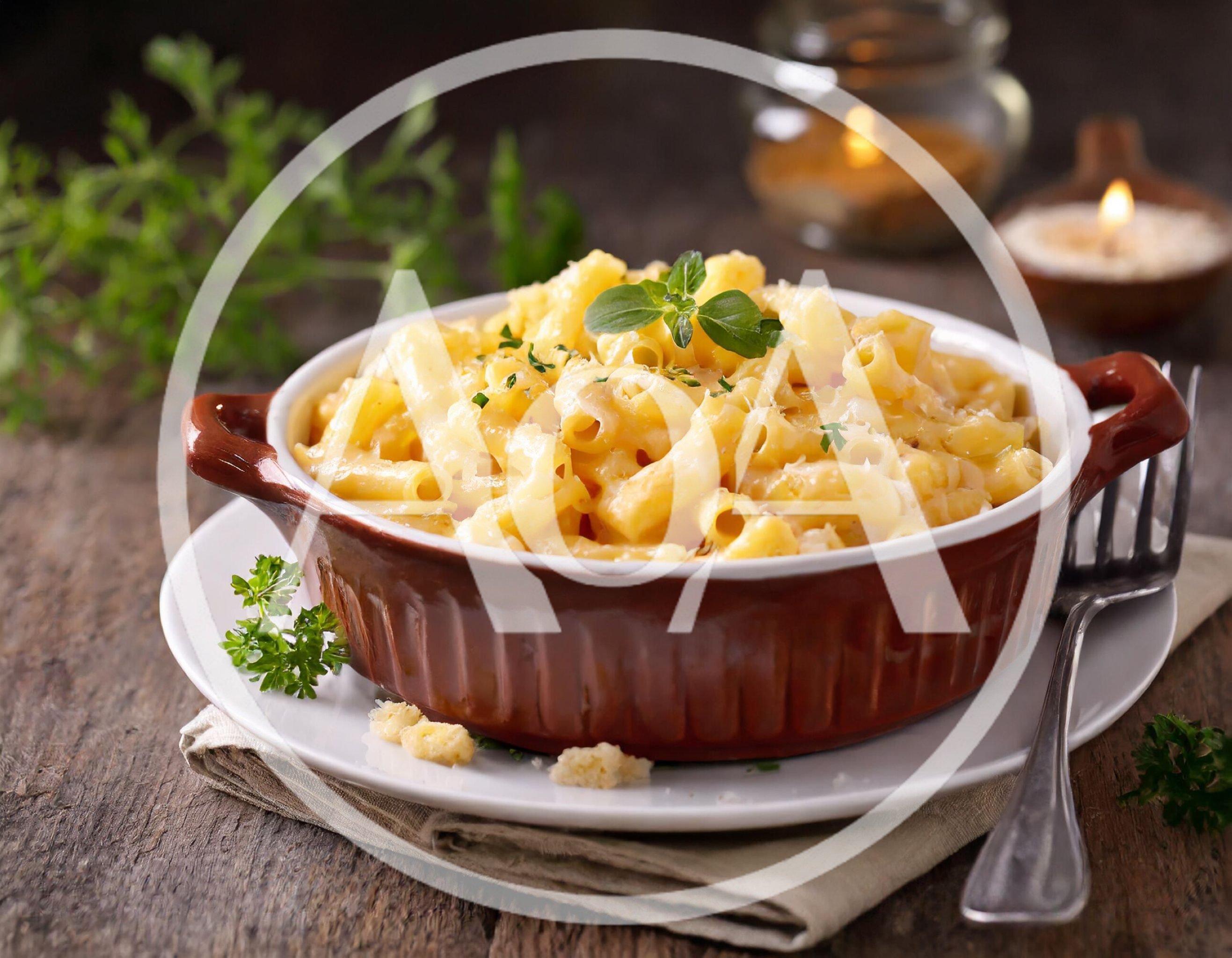 Baked Macaroni and Cheese in a Ceramic Dish