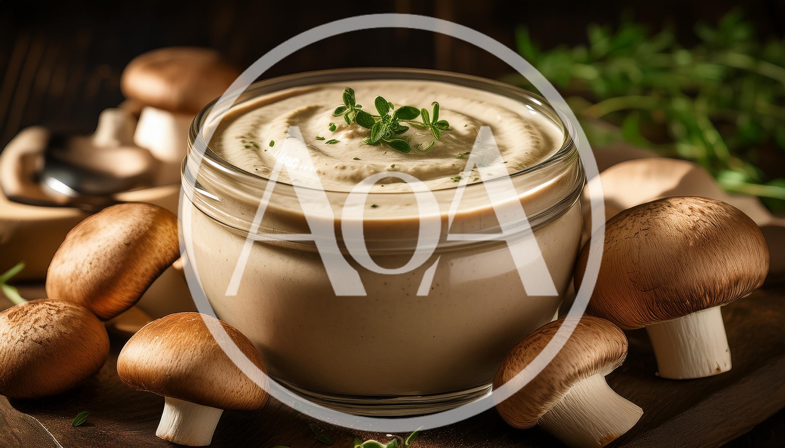 Creamy Mushroom Dip In Glass Bowl With Fresh Herbs