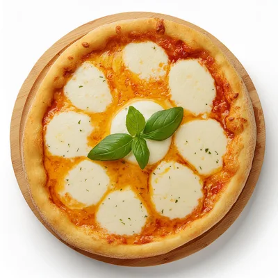 Fresh Margherita Pizza On A Wooden Serving Board