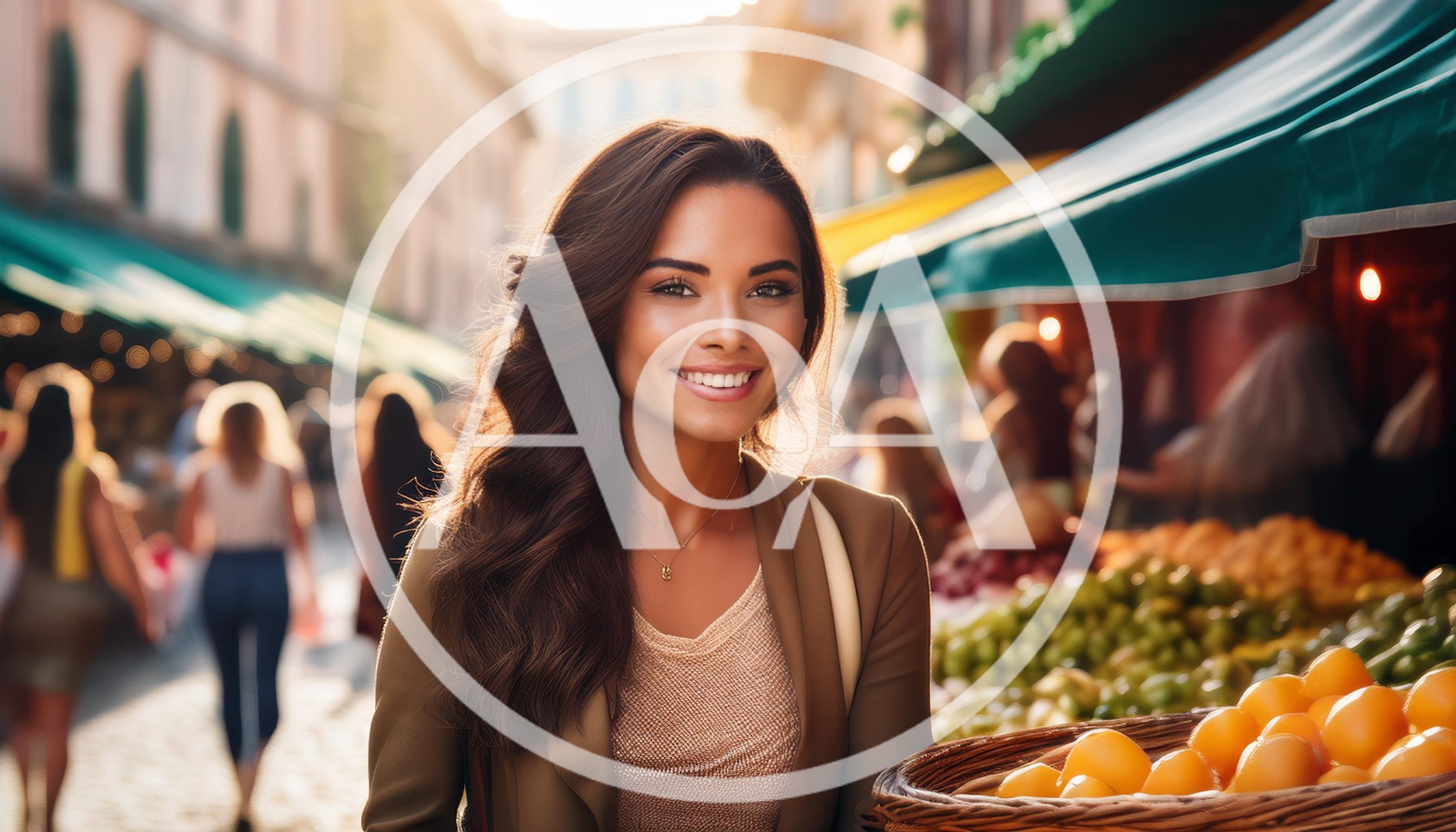 Smiling Woman Shopping At A Vibrant Outdoor Market