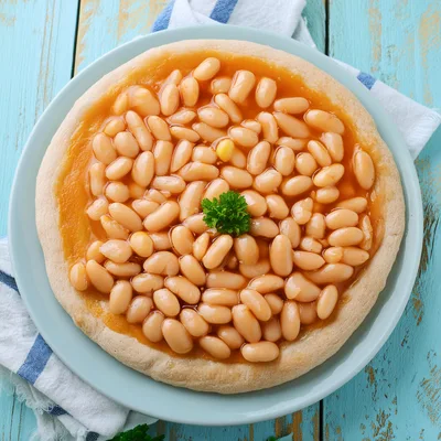 Baked Beans On Flatbread Pizza Base