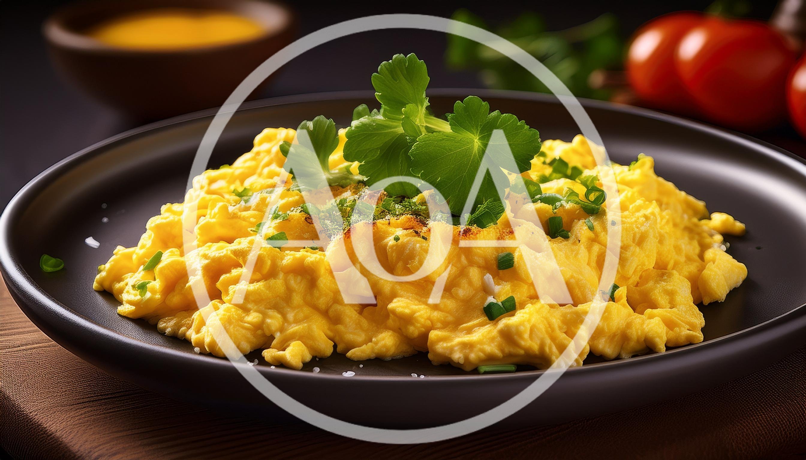 Plate Of Fluffy Scrambled Eggs With Herbs