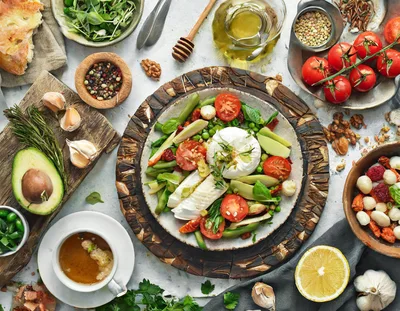 Fresh Burrata Salad With Vegetables And Herbs