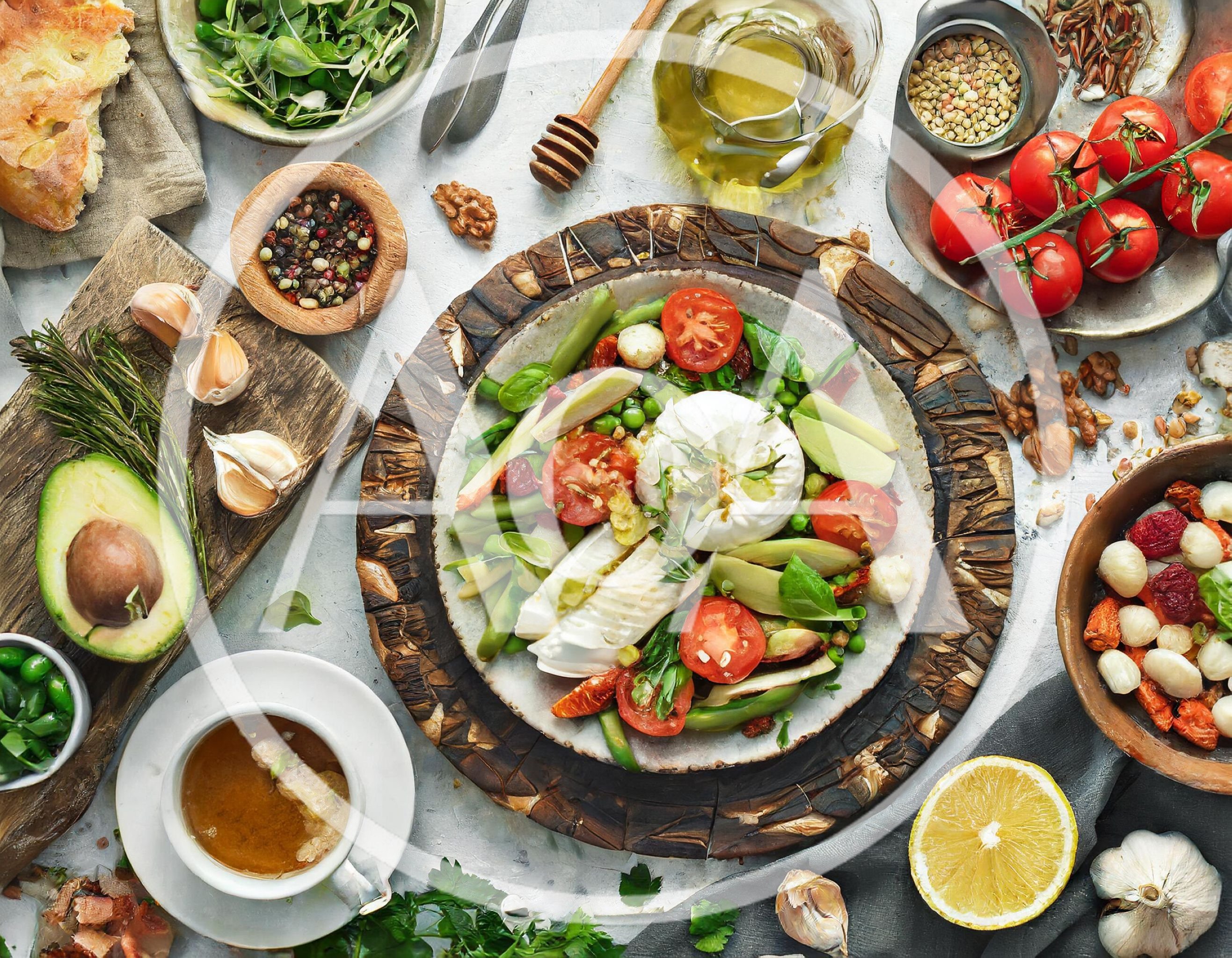 Fresh Burrata Salad With Vegetables And Herbs