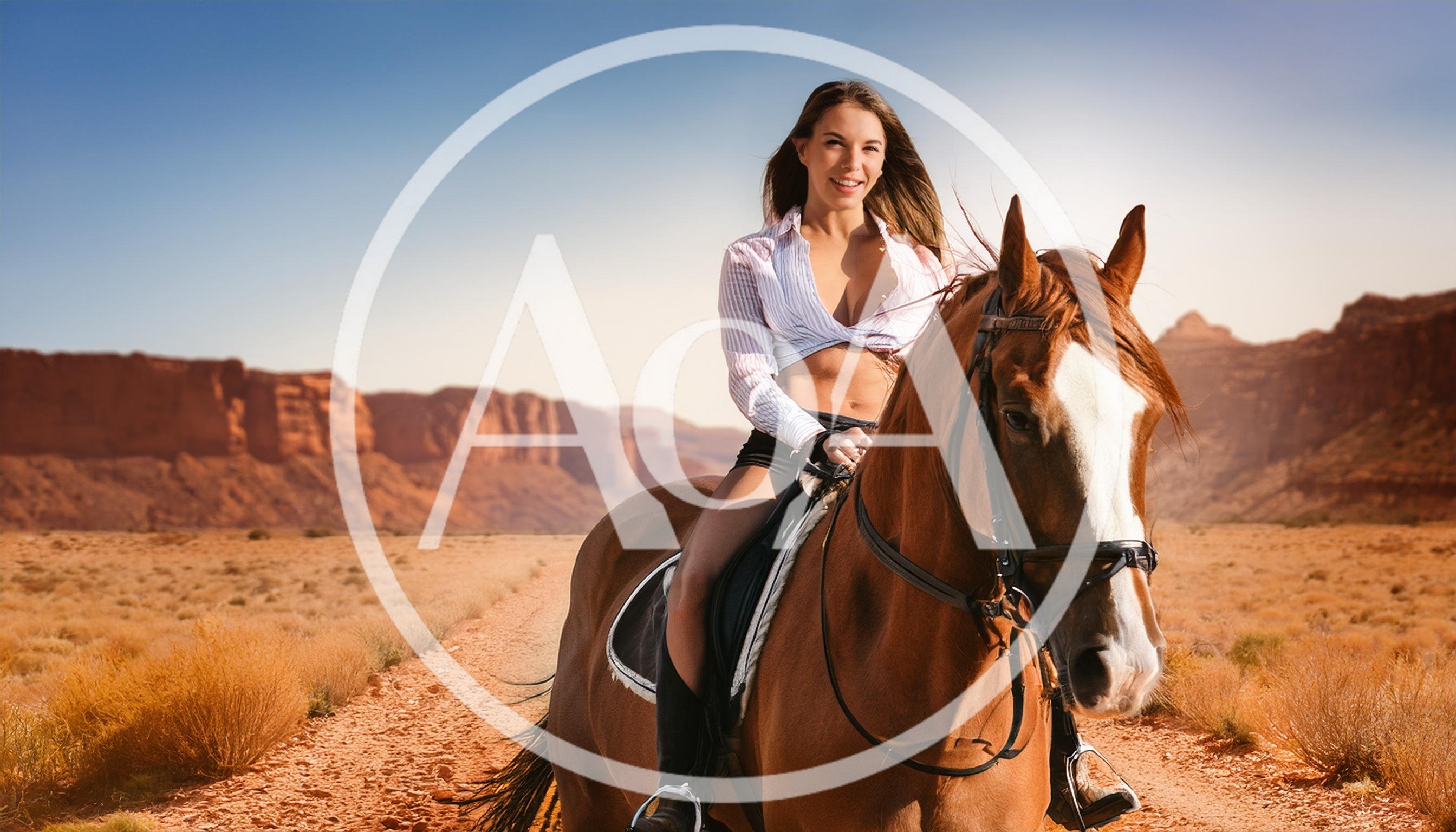 Young Woman Riding Horse Through Desert Landscape