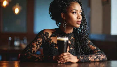 Elegant Woman Holding A Glass Of Stout Beer
