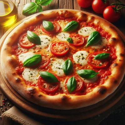 Fresh Margherita Pizza On A Wooden Serving Board