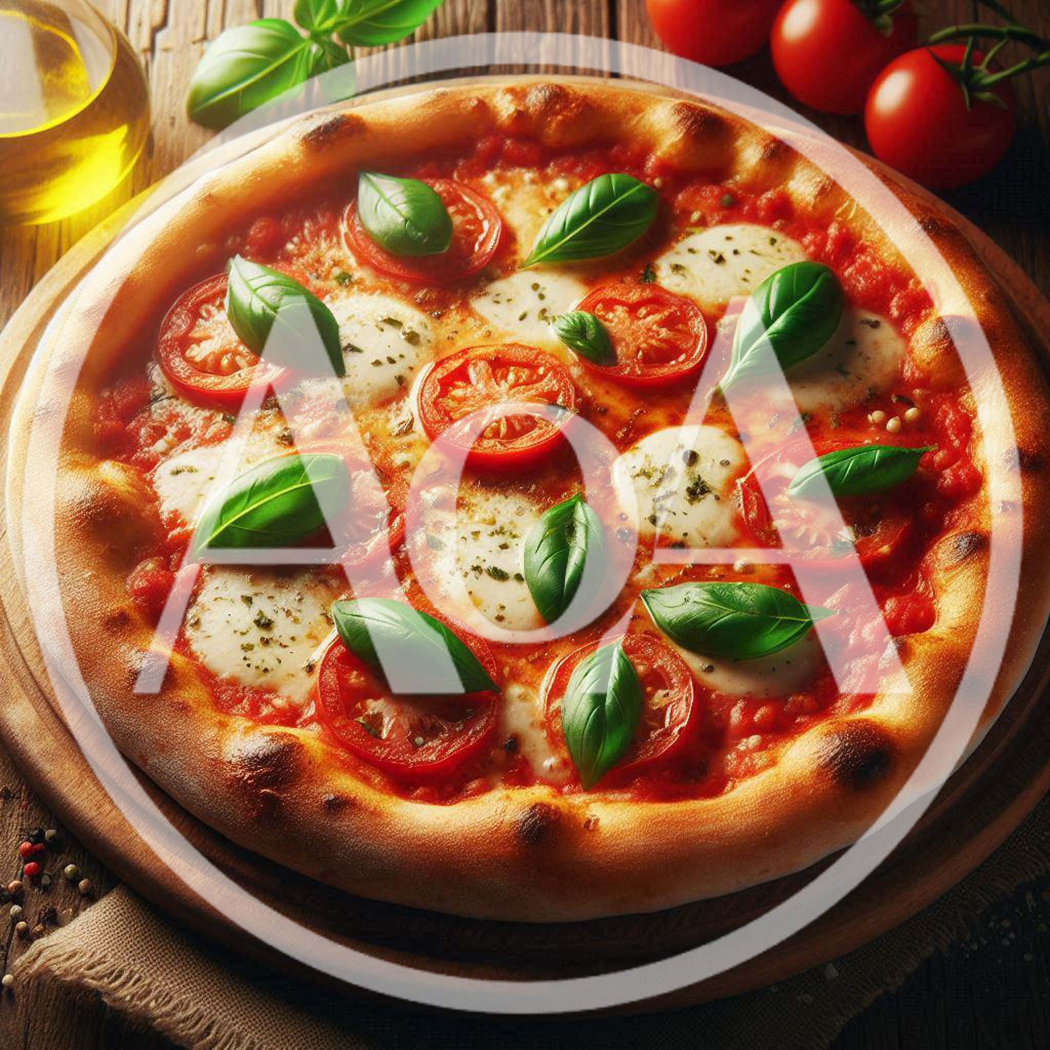 Fresh Margherita Pizza On A Wooden Serving Board