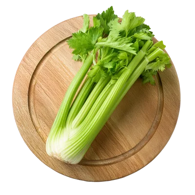 Fresh Celery Stalks On A Wooden Cutting Board