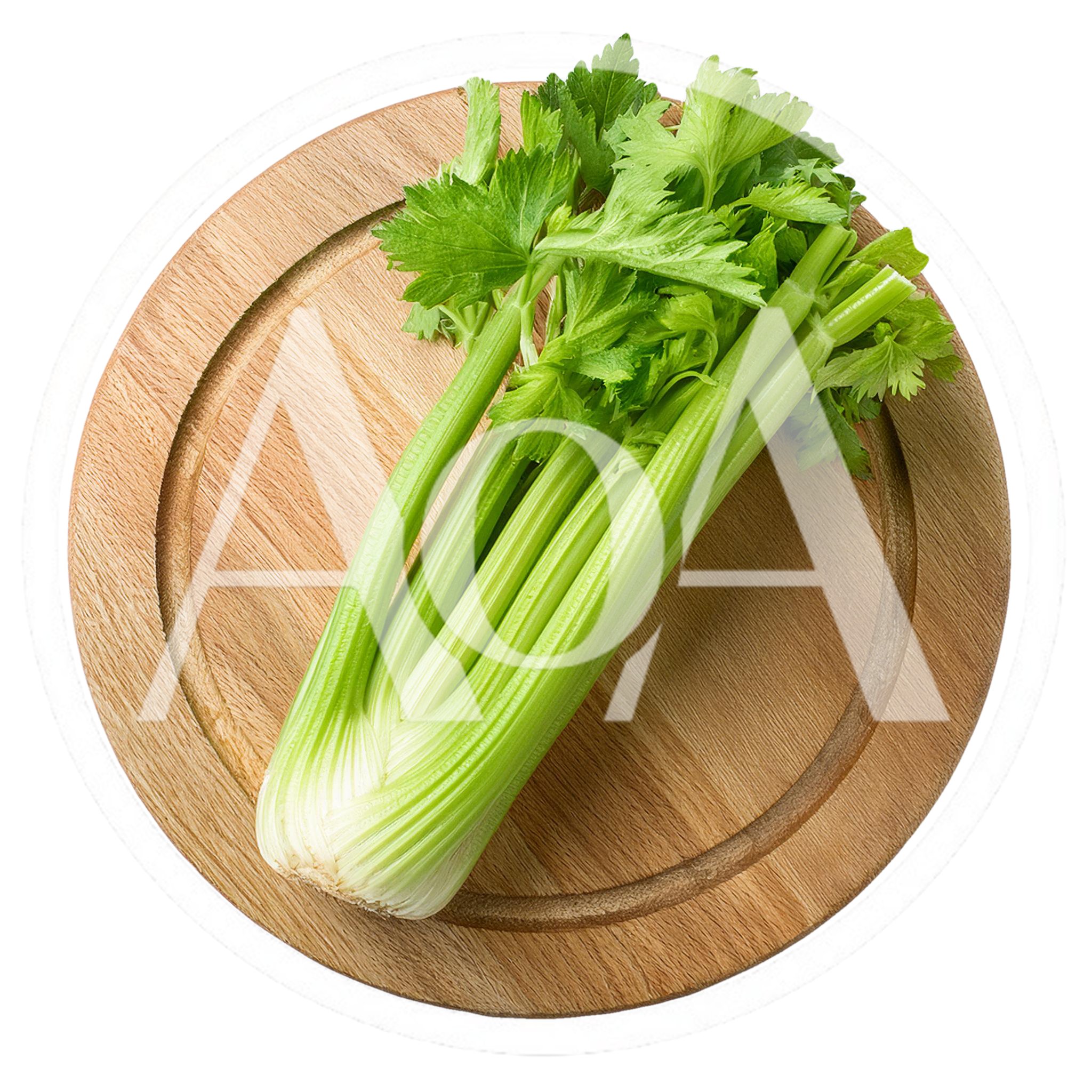Fresh Celery Stalks On A Wooden Cutting Board