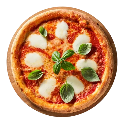 Fresh Margherita Pizza On A Wooden Serving Board