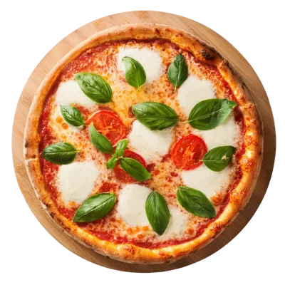 Fresh Margherita Pizza On A Wooden Board
